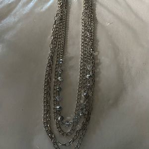 4 Tier Silver Rhinestones Short Necklace